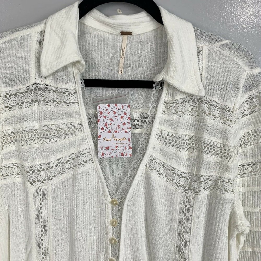 Free People Set to Stun Tunic Top in White Long Sl - Picture 4 of 9
